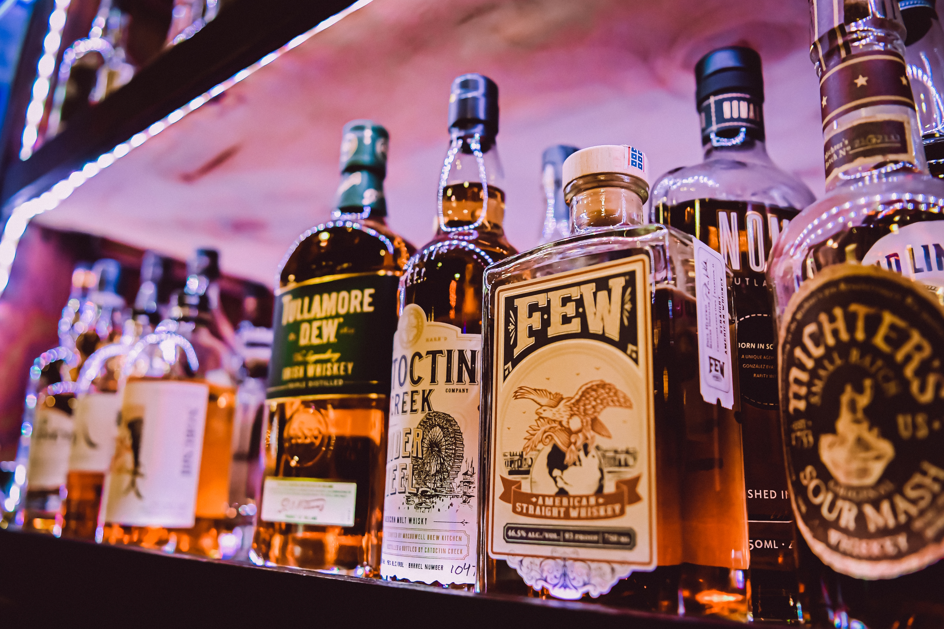 A shelf of liquor bottles