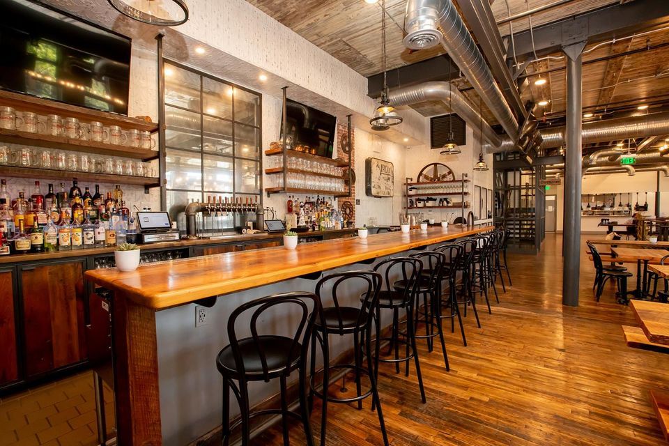 interior of guilford hall brewery, bar area