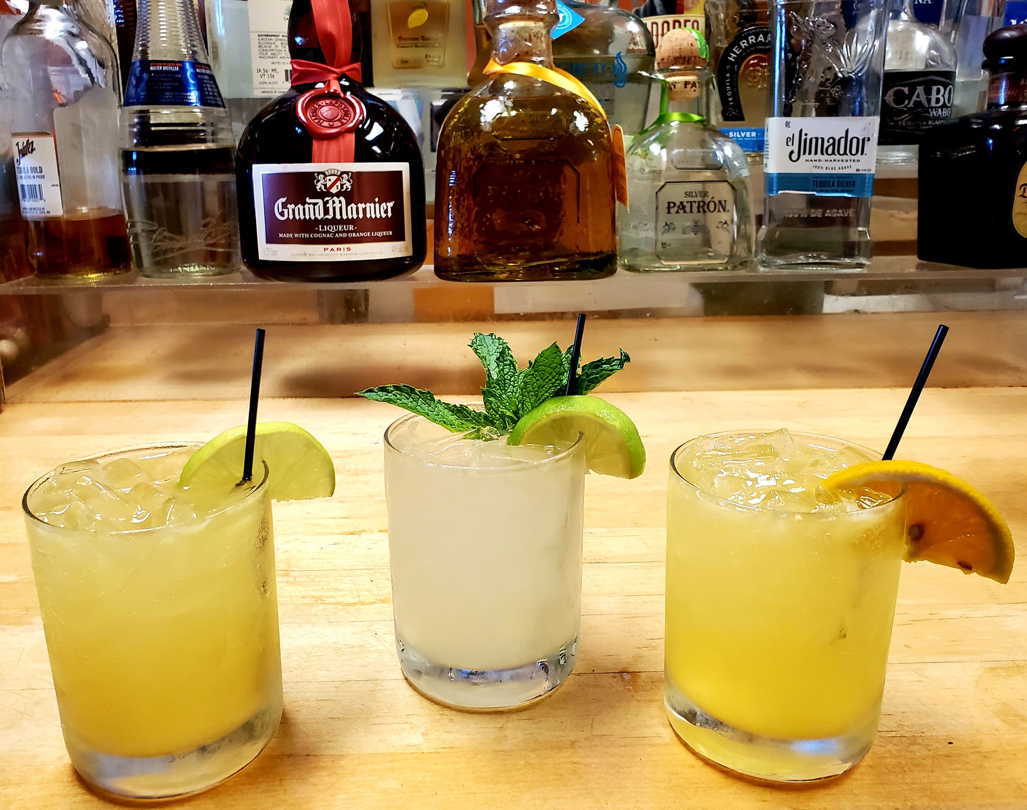 a group of drinks on a table