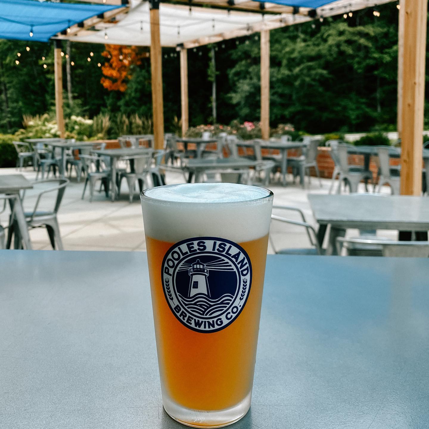 Pooles Island pint glass on an outside table