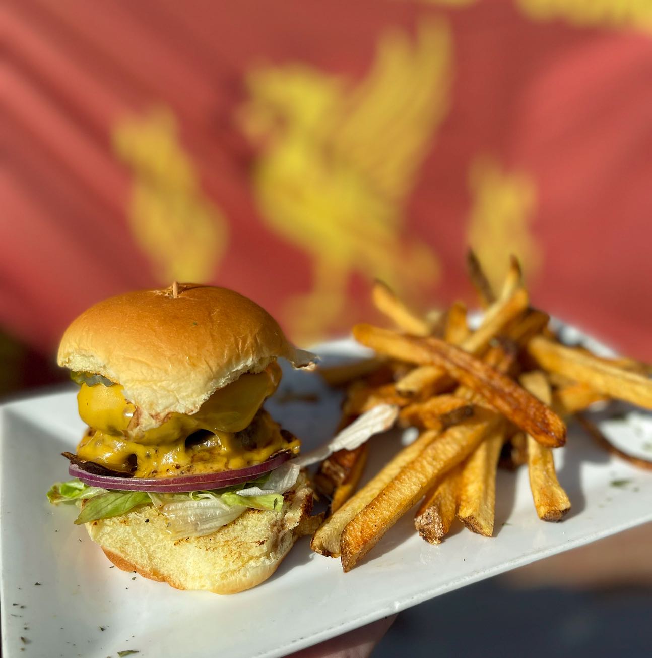 Burger and Fries on a plate