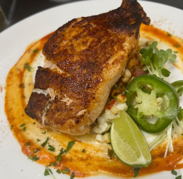 a plate of Texas barbecue salmon