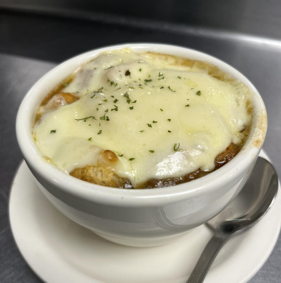 a bowl of French onion soup