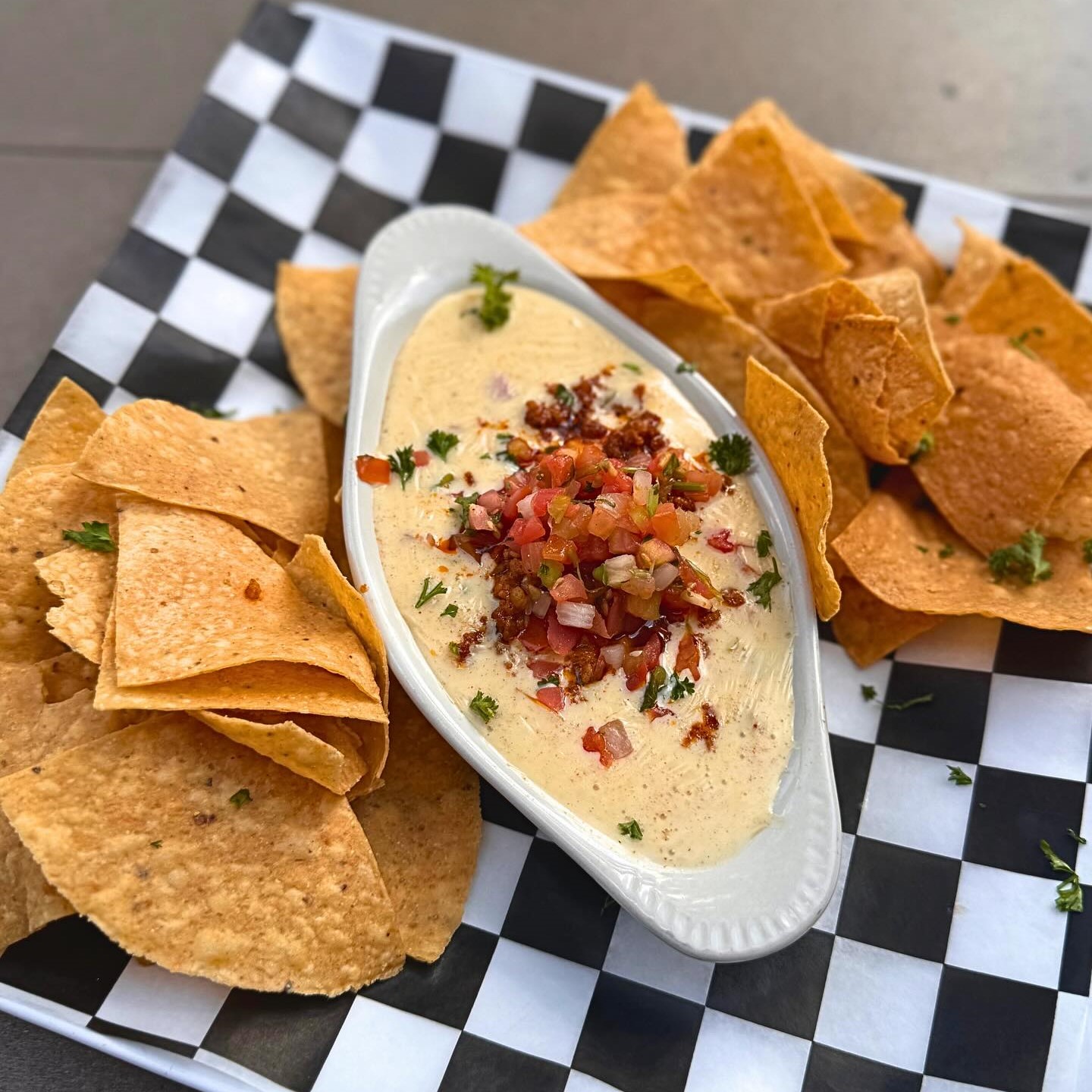 chorizo queso dip with chips