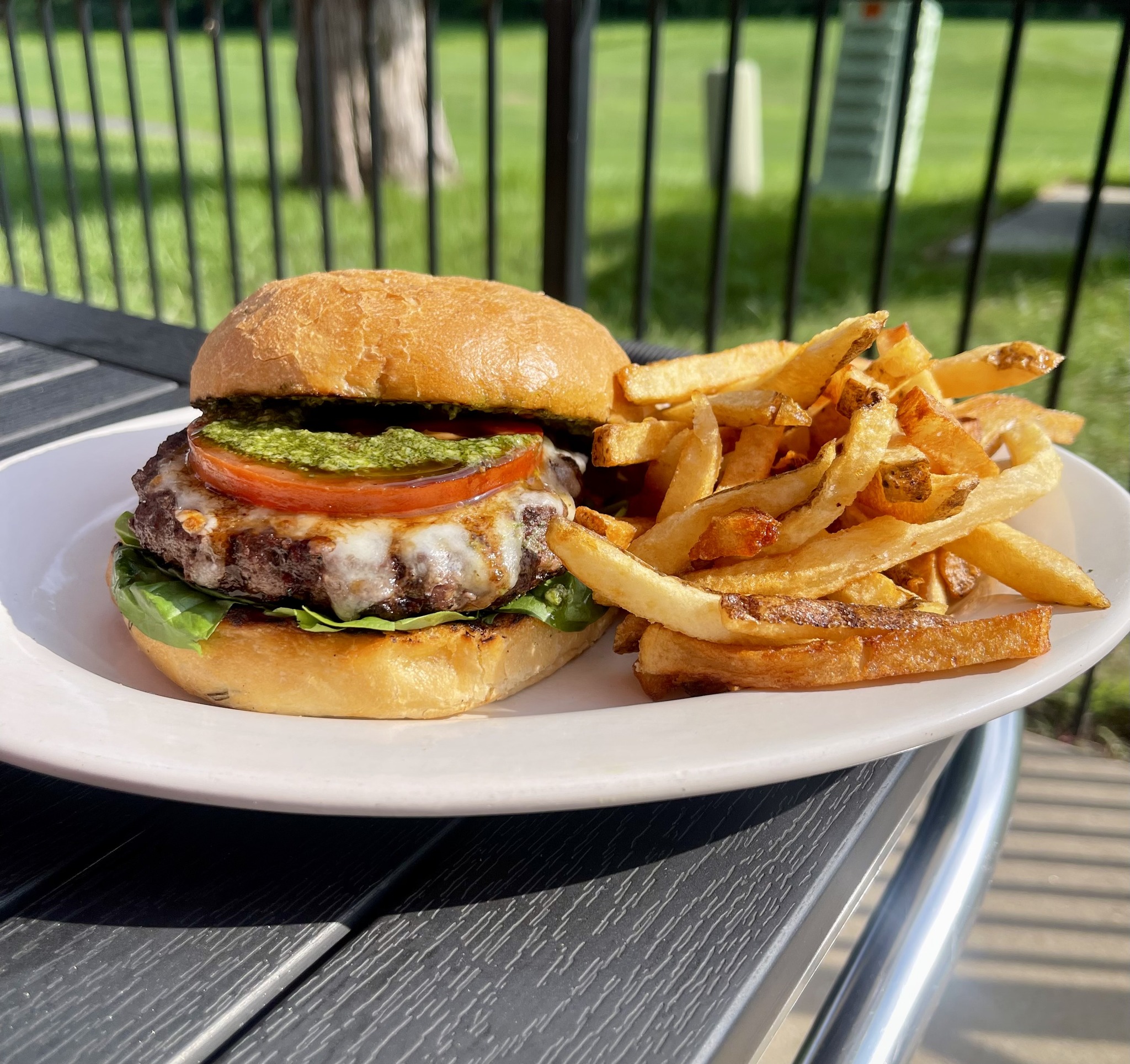 a burger with fries