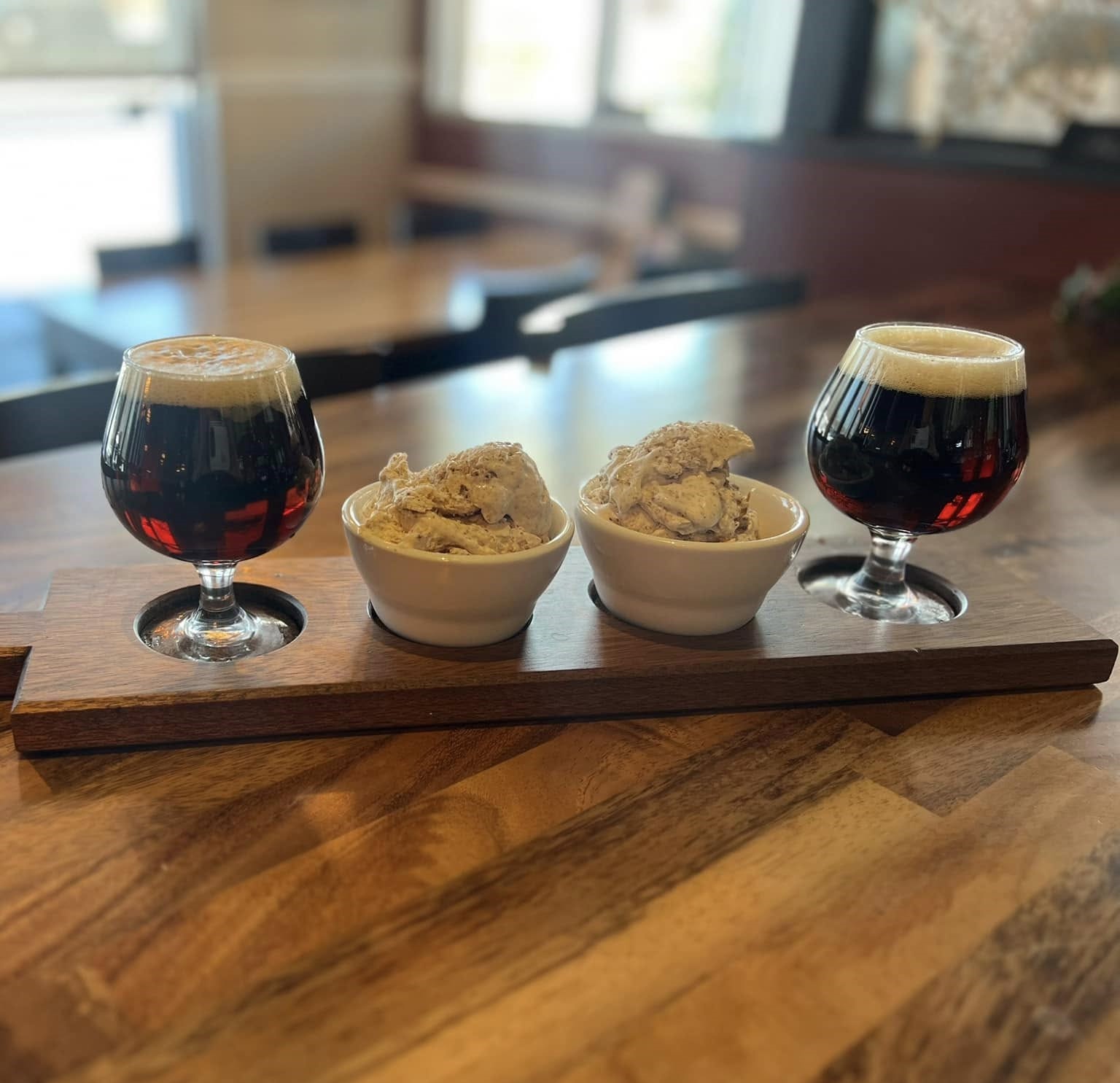 an ice cream flight paired with the fried ice cream stout