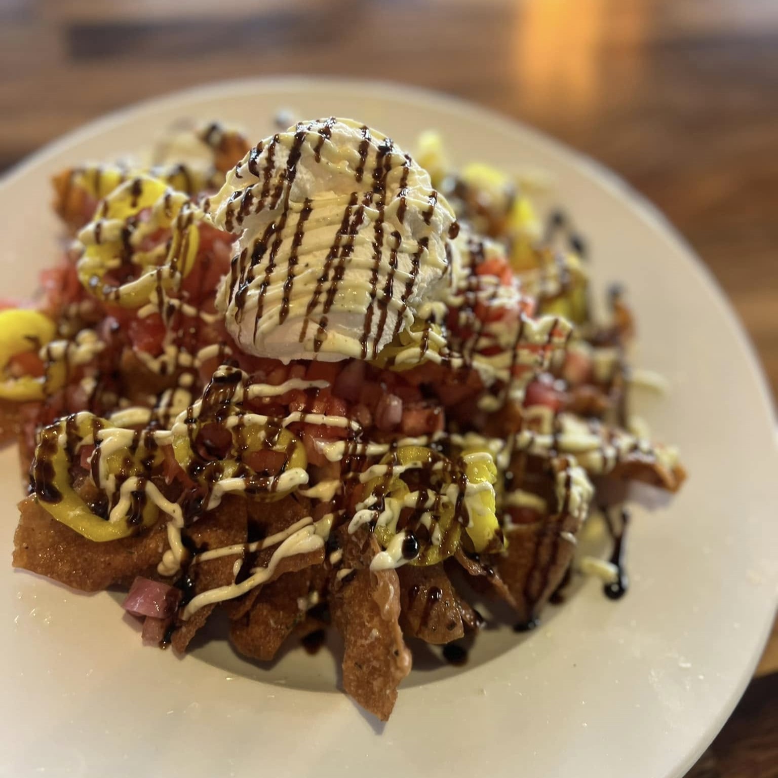 a plate of italian nachos