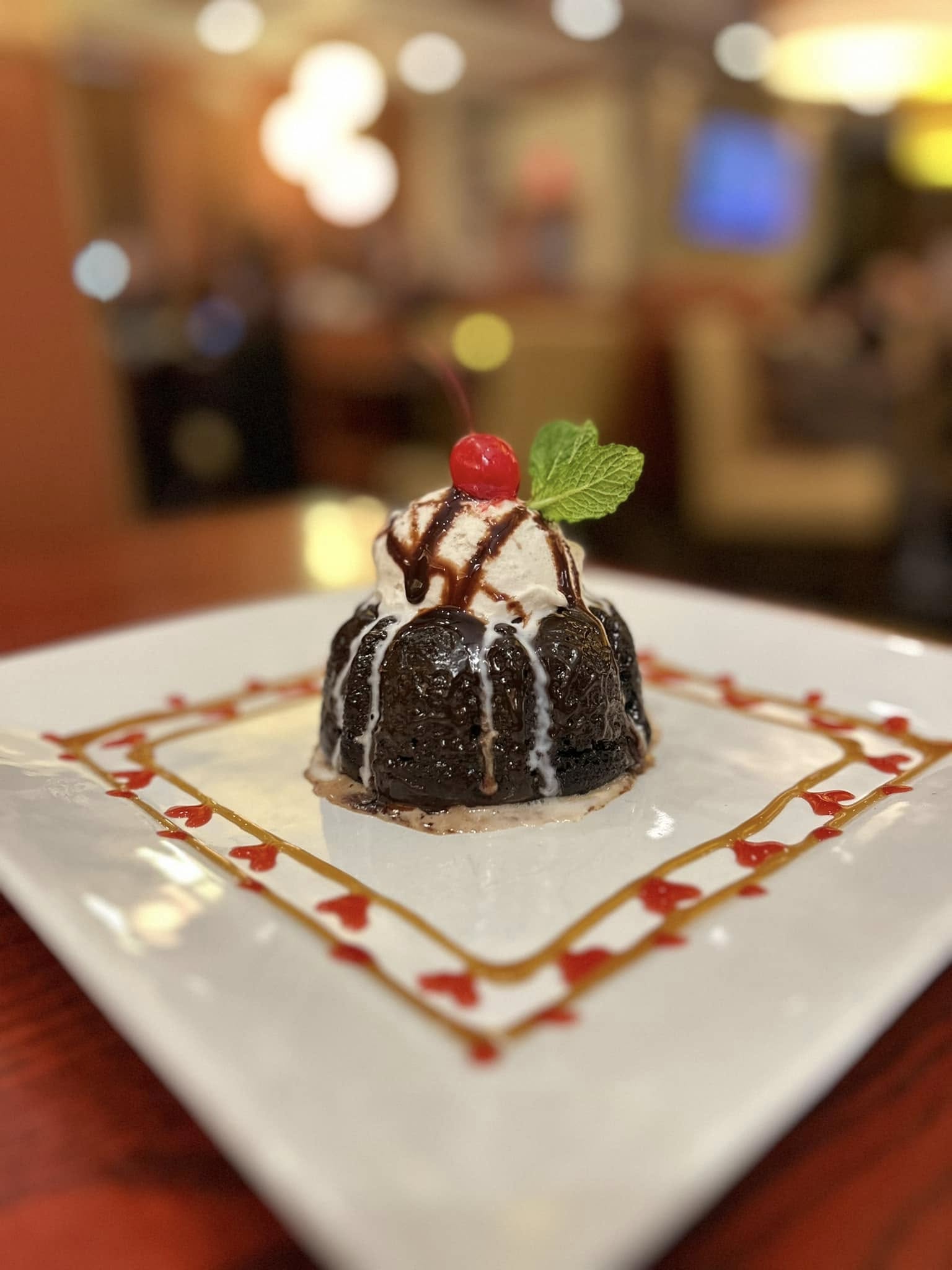 a molten cake with ice cream