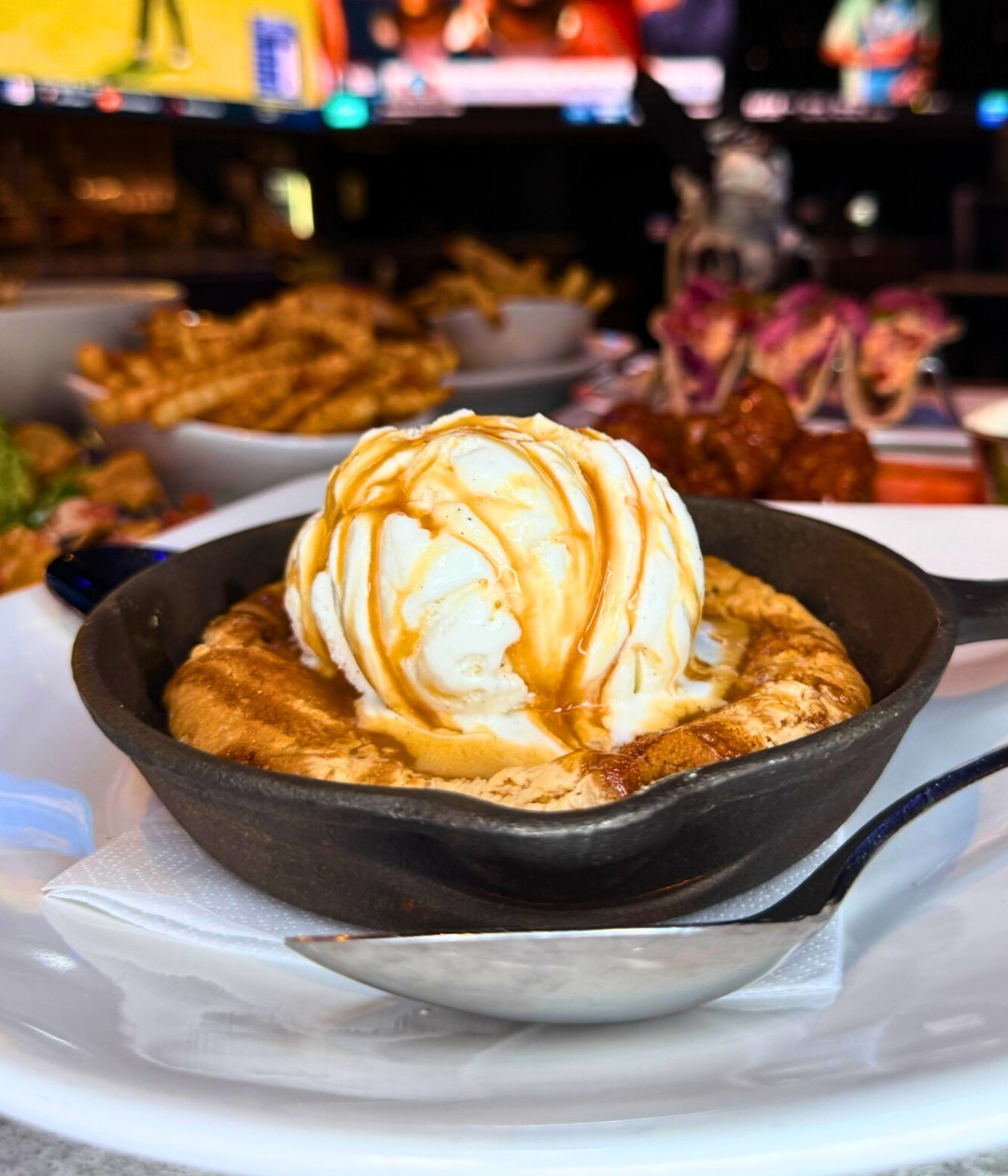 a skillet cookie with ice cream