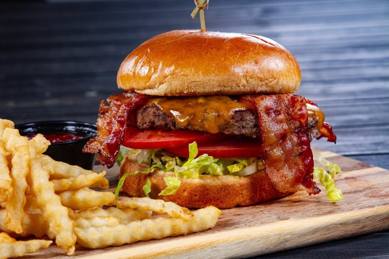 an All-American Pub Burger with fries